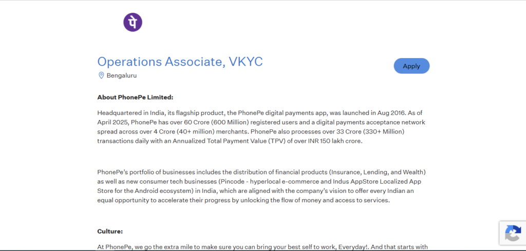 PhonePe Recruitment Drive; Hiring Operations Associate (VKYC)