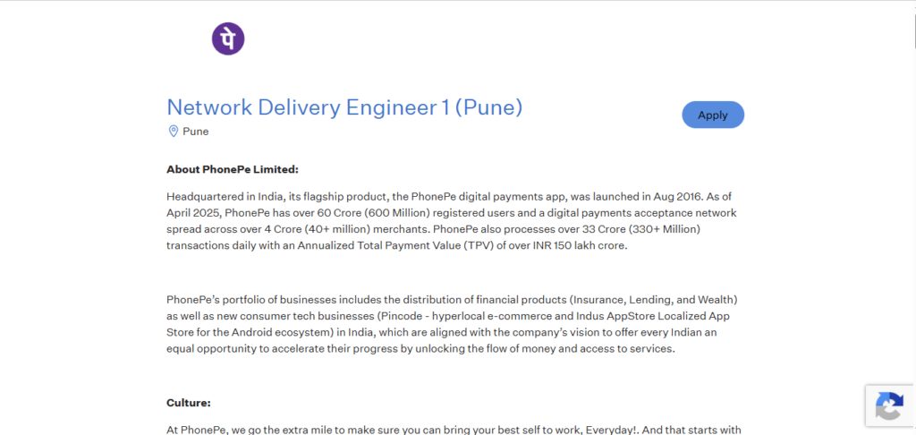PhonePe Recruitment Drive; Hiring Network Delivery Engineer 1