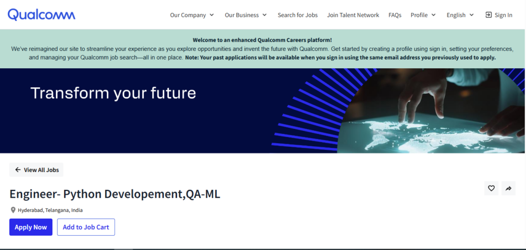 Qualcomm Recruitment Drive; Hiring Software Engineer
