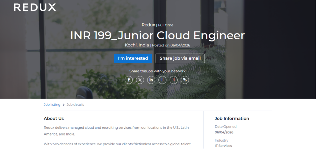 Redux Recruitment Drive; Hiring Junior Cloud Engineer