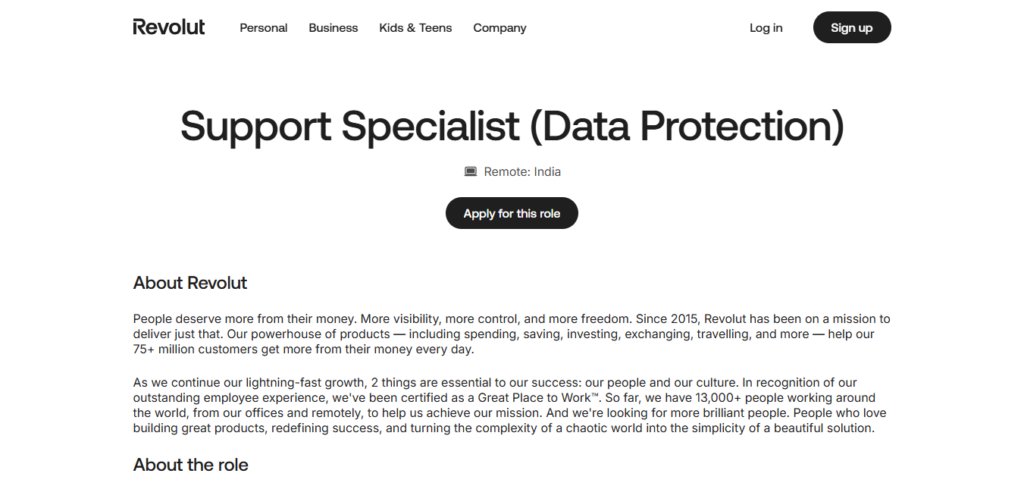 Revolut Work from Home Jobs; Hiring Support Specialist