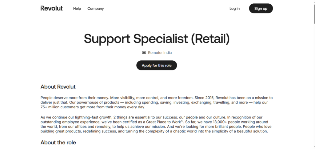 Revolut Work from Home Jobs; Hiring Support Specialist 