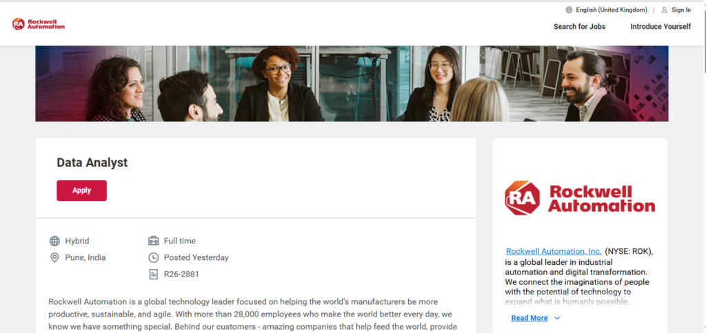 Rockwell Automation Recruitment Drive; Hiring Data Analyst