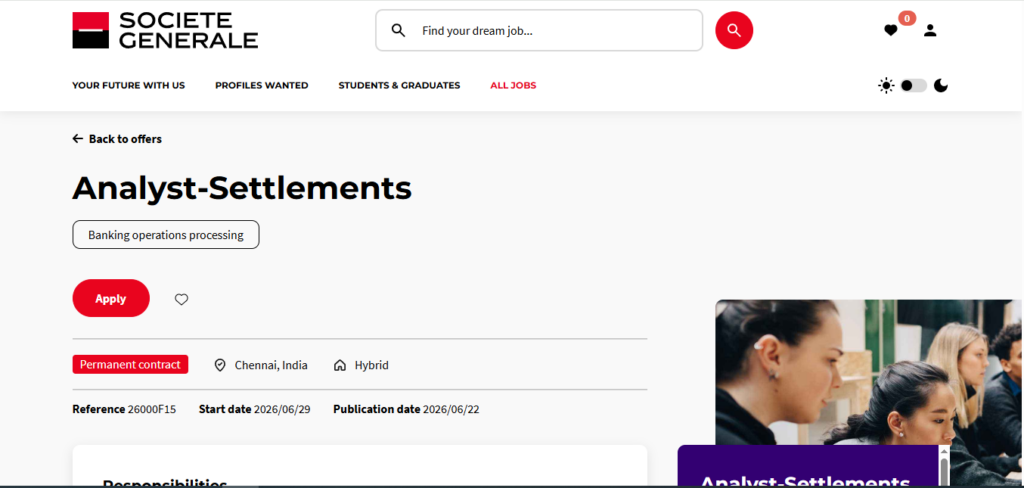Societe Generale Recruitment Drive; Hiring Analyst
