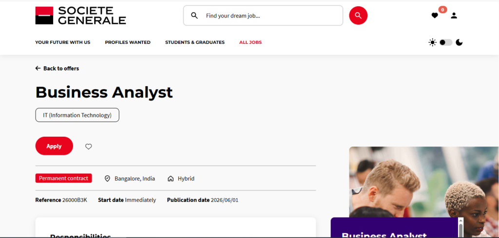 Societe Generale Recruitment Drive; Hiring Business Analyst