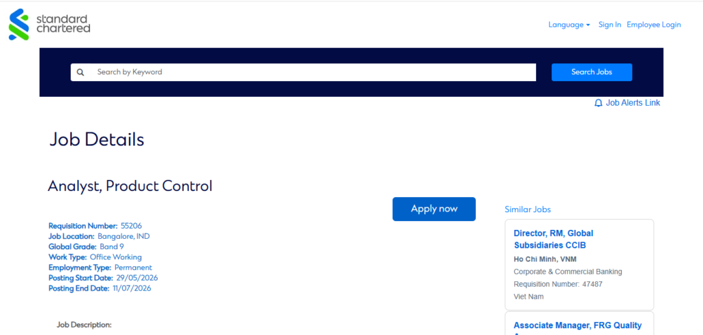 Standard Chartered Recruitment Drive; Hiring Analyst