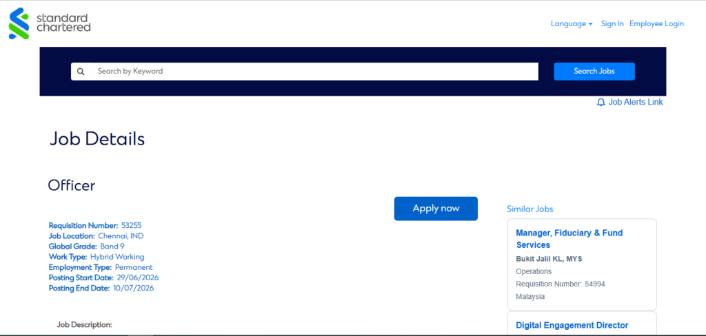 Standard Chartered Recruitment Drive; Hiring Banking Operation Officer