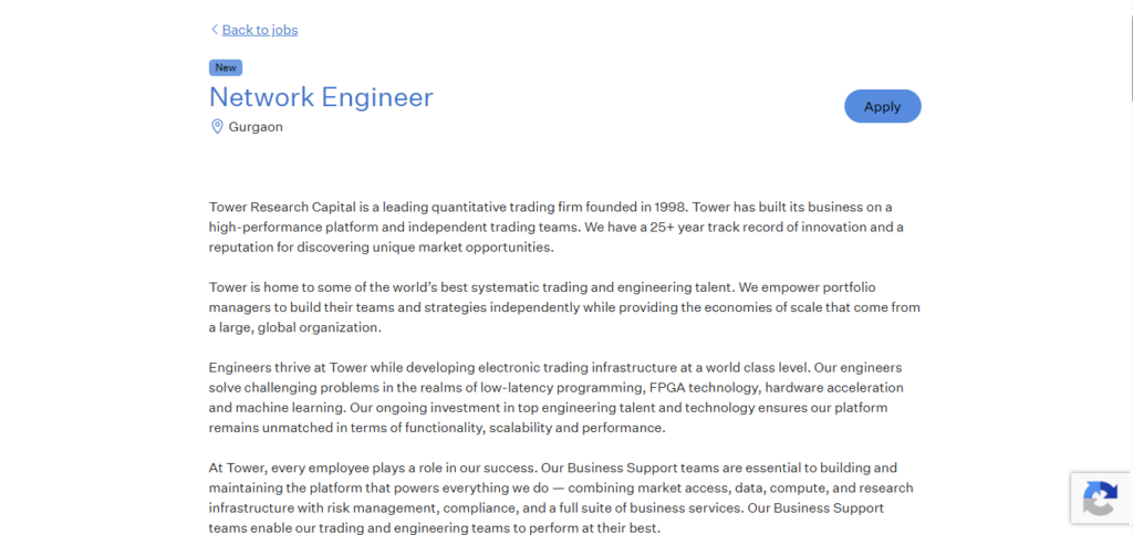 Tower Research Capital Recruitment Drive; Hiring Network Engineer