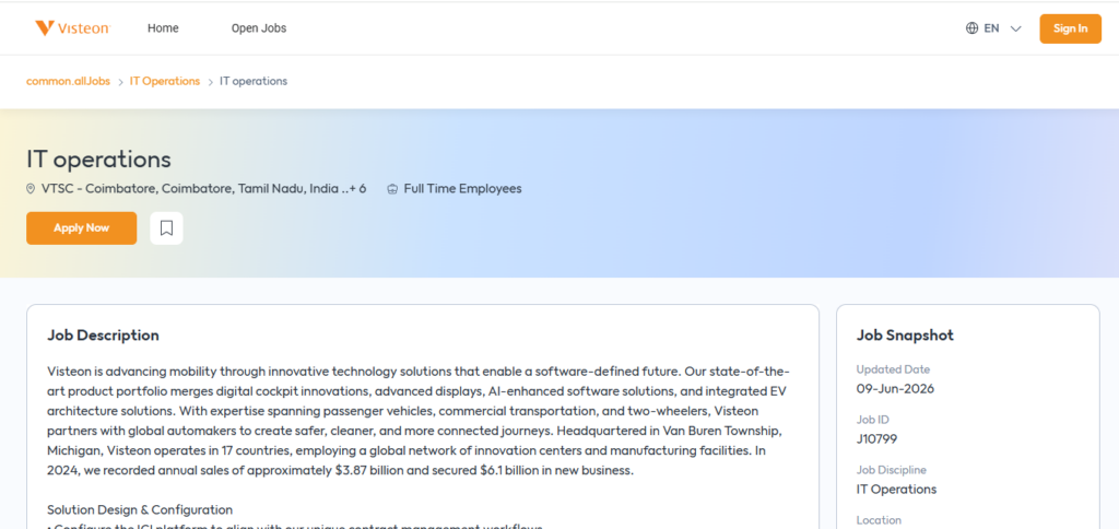 Visteon Recruitment Drive; Hiring IT Operations