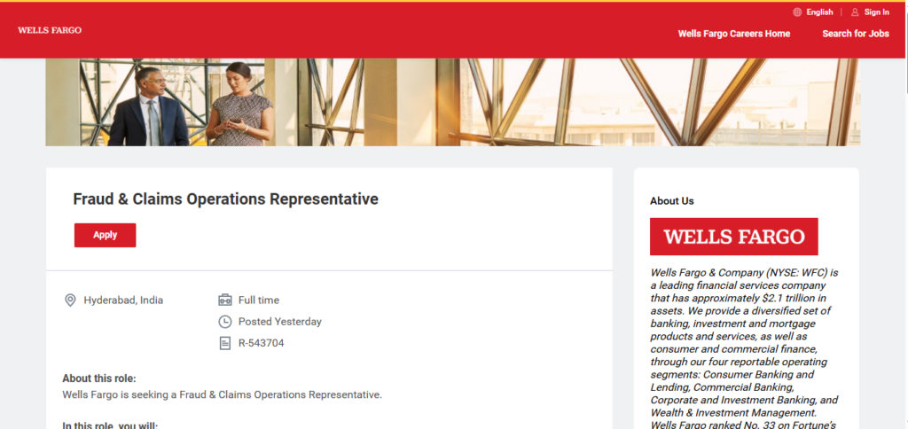 Wells Fargo Recruitment Drive; Hiring Fraud & Claims Operations Representative