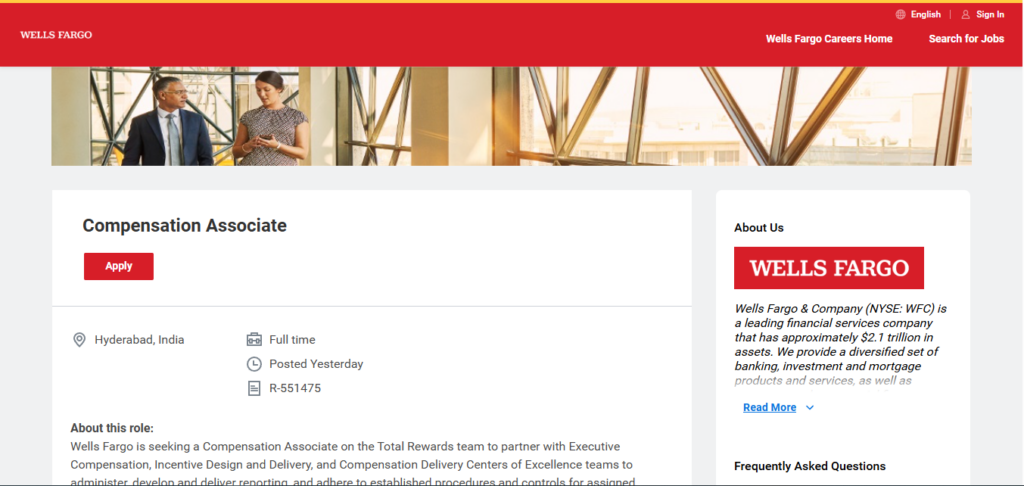 Wells Fargo Recruitment Drive; Hiring Compensation Associate 