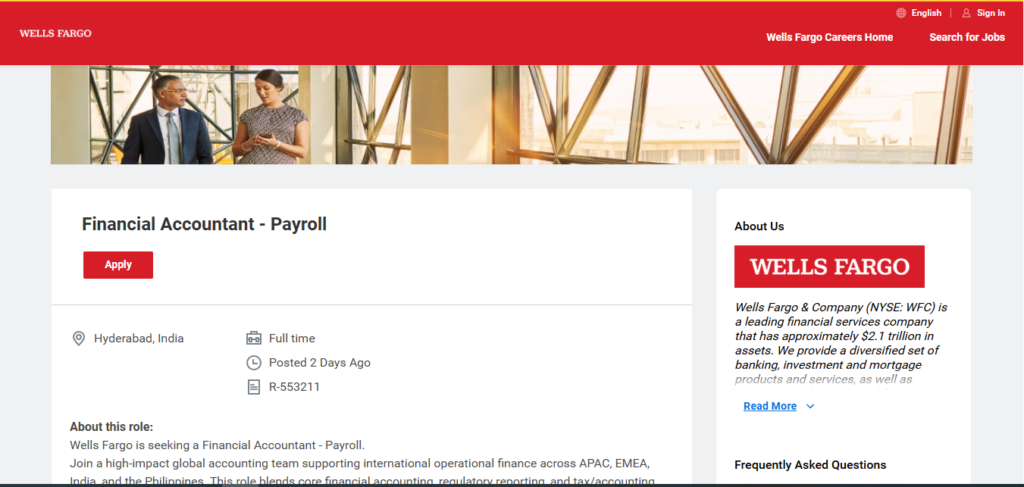 Wells Fargo Recruitment Drive; Hiring Financial Accountant