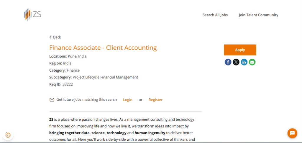 ZS Recruitment Drive; Hiring Finance Associate