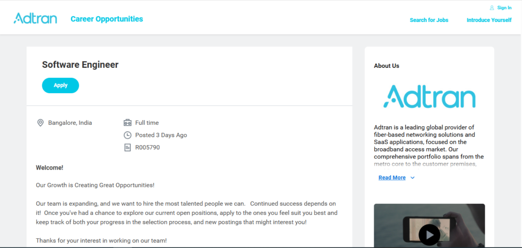 Adtran Recruitment Drive; Hiring Software Engineer