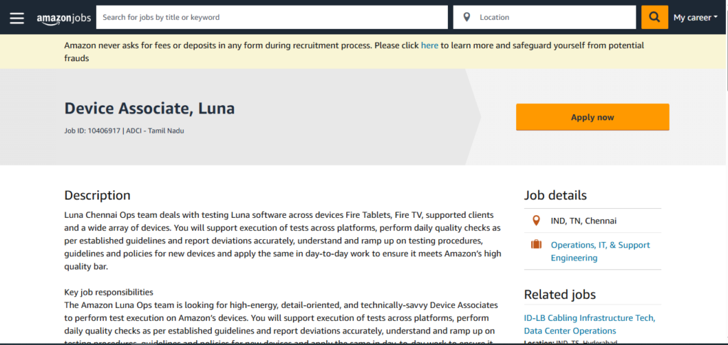 Amazon Recruitment Drive; Hiring Device Associate