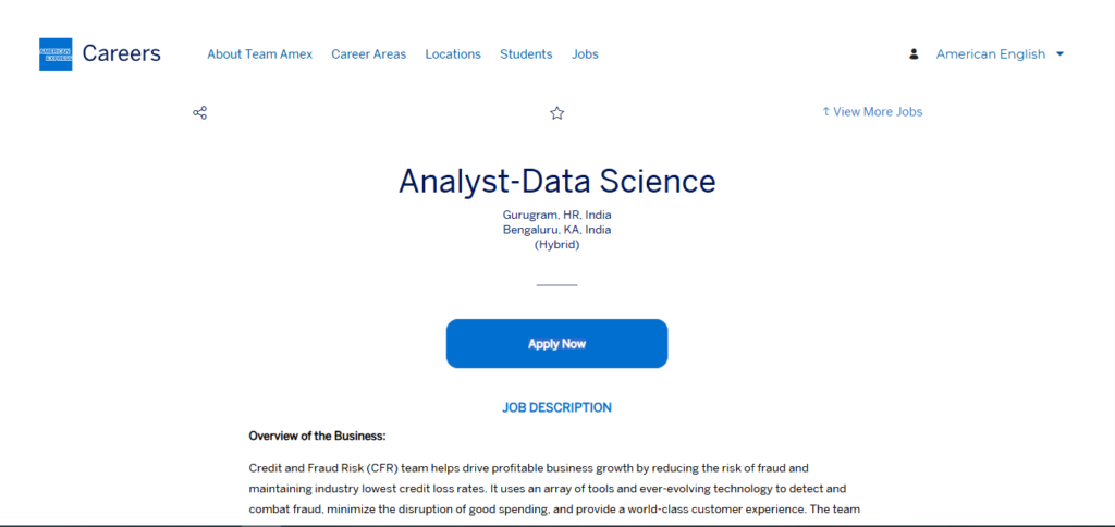 American Express Recruitment Drive; Hiring Analyst (Data Science)