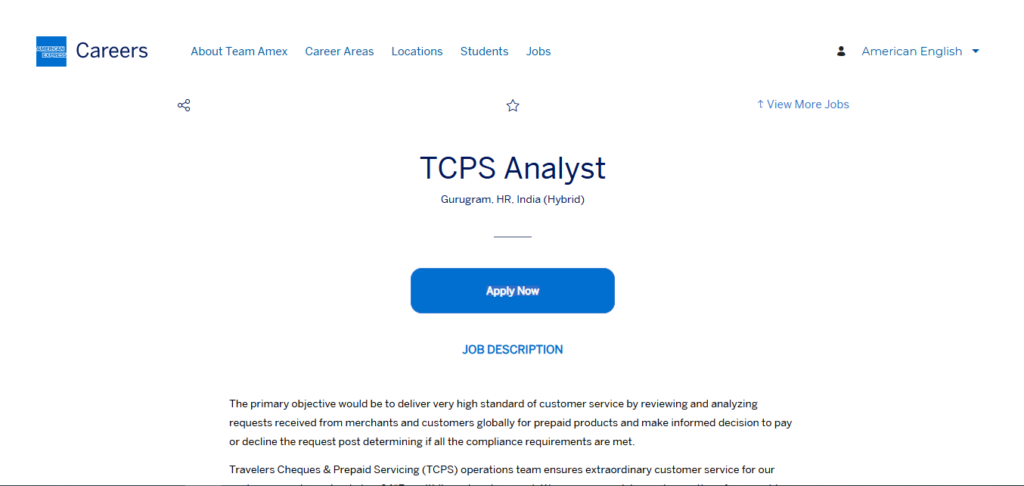 American Express Recruitment Drive; Hiring TCPS Analyst 
