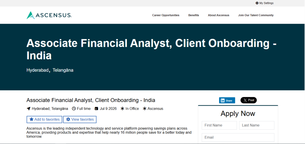 Ascensus Recruitment Drive; Hiring Associate Financial Analyst