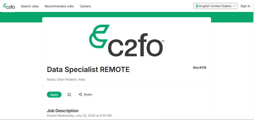 C2FO Work from Home Jobs; Hiring Data Specialist