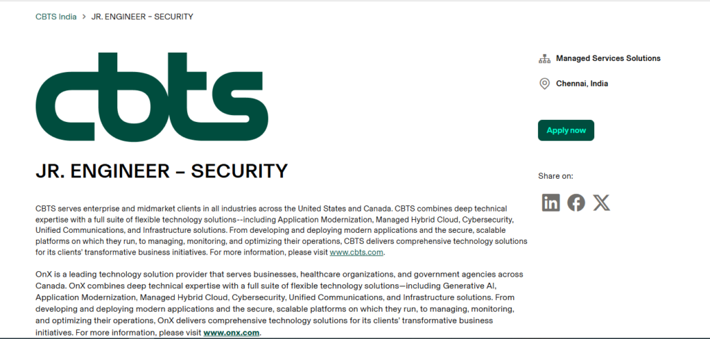 CBTS Recruitment Drive; Hiring Security Automation Engineer I