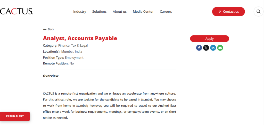 CACTUS Recruitment Drive; Hiring Accounts Payable Analyst
