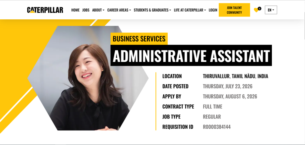 Caterpillar Recruitment Drive; Hiring Administrative Assistant