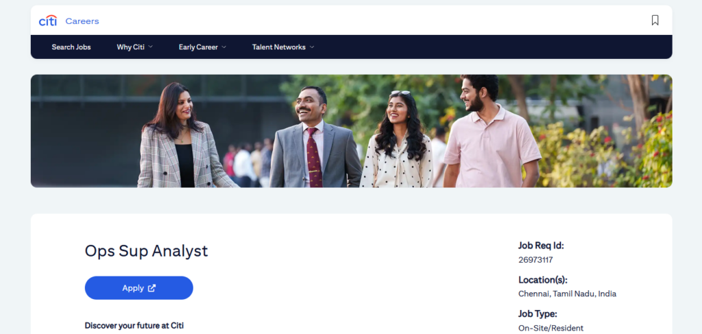 Citi Recruitment Drive; Hiring Ops Sup Analyst