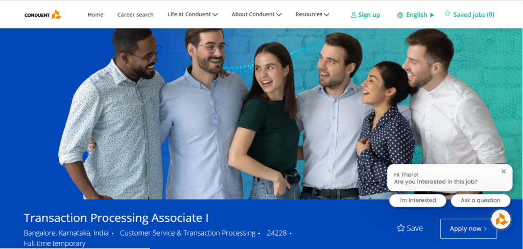Conduent Recruitment Drive; Hiring Transaction Processing Associate I 