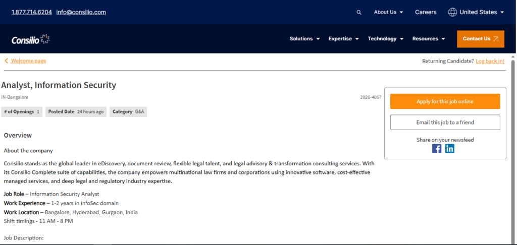 Consilio Recruitment Drive; Hiring Information Security Analyst