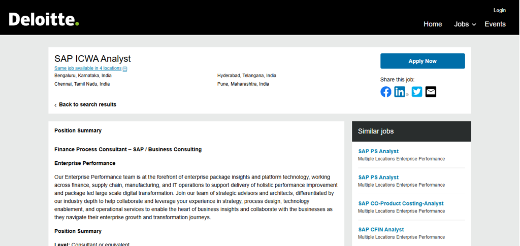 Deloitte Recruitment Drive; Hiring SAP ICWA Analyst