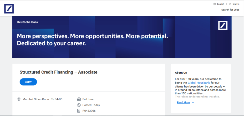 Deutsche Bank Recruitment Drive; Hiring Associate