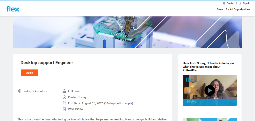 Flex Recruitment Drive; Hiring Desktop support Engineer