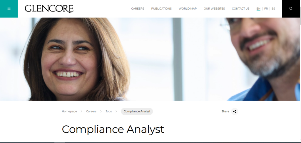 Glencore Recruitment Drive; Hiring Compliance Analyst