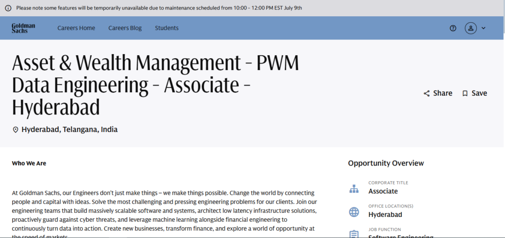 Goldman Sachs Recruitment Drive; Hiring Junior Cloud SRE Analyst