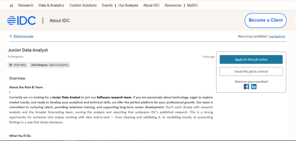 IDC Recruitment Drive; Hiring Junior Data Analyst