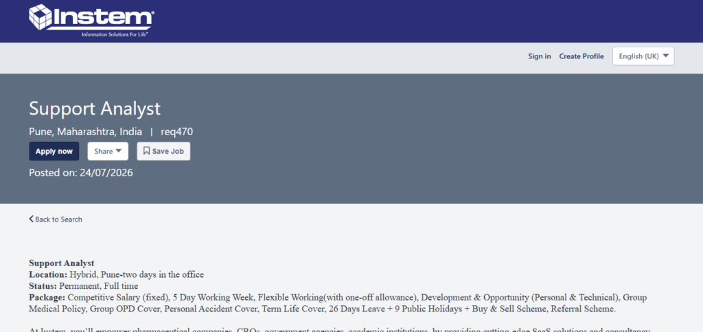 Instem Recruitment Drive; Hiring Support Analyst