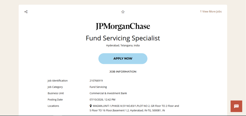 JPMorgan & Chase Recruitment Drive; Hiring Fund Servicing Specialist