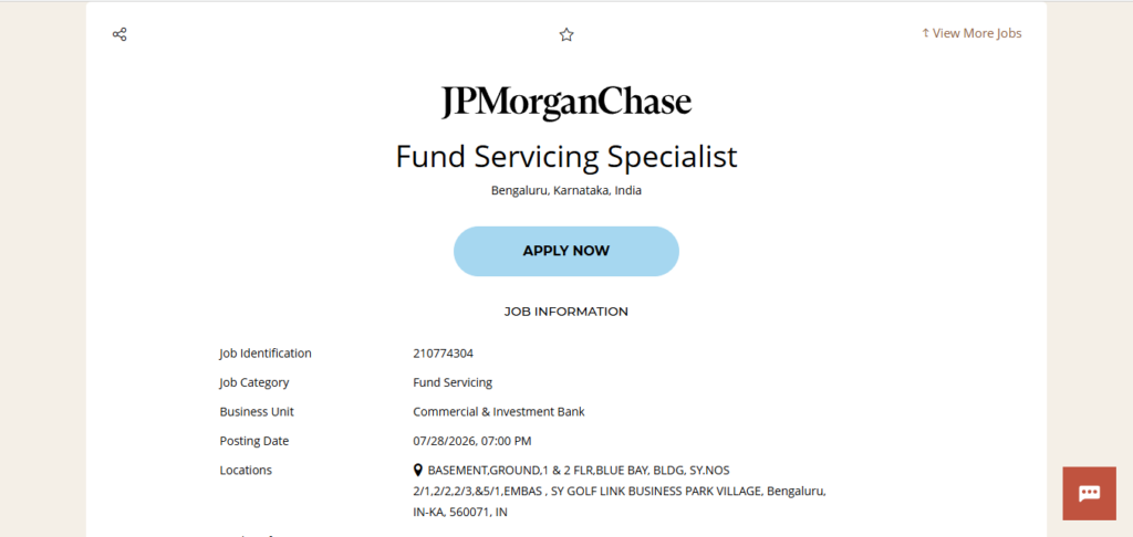JPMorgan & Chase Recruitment Drive; Hiring Fund Servicing Specialist