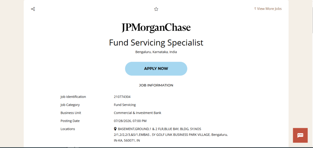 JPMorgan & Chase Recruitment Drive; Hiring Fund Servicing Specialist