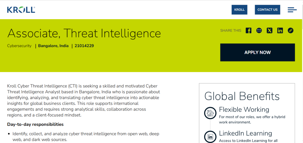 Kroll Recruitment Drive; Hiring Threat Intelligence Associate