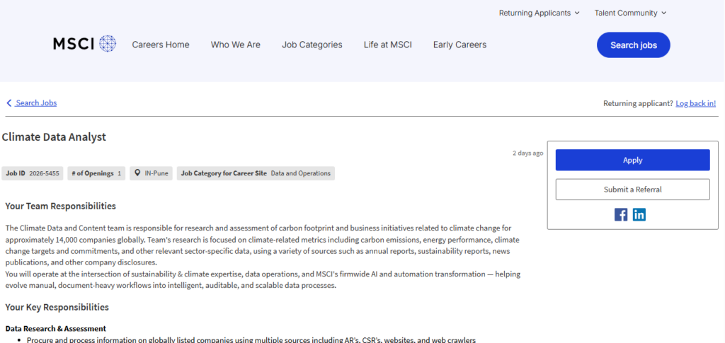 MSCI Recruitment Drive; Hiring Climate Data Analyst