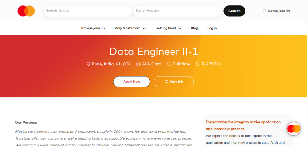 Mastercard Recruitment Drive; Hiring Data Engineer II-1