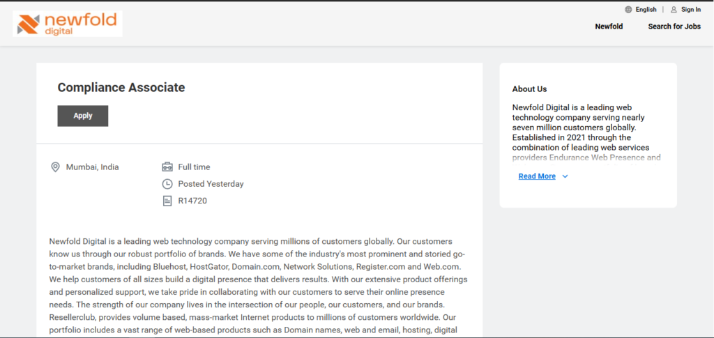 Newfold Digital Recruitment Drive; Hiring Compliance Associate