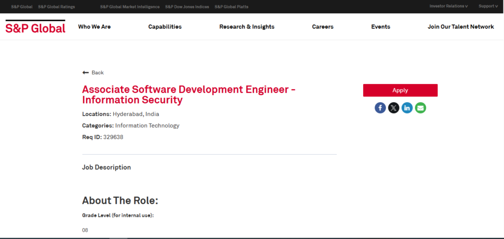 S&P Global Recruitment Drive; Hiring Associate Engineer