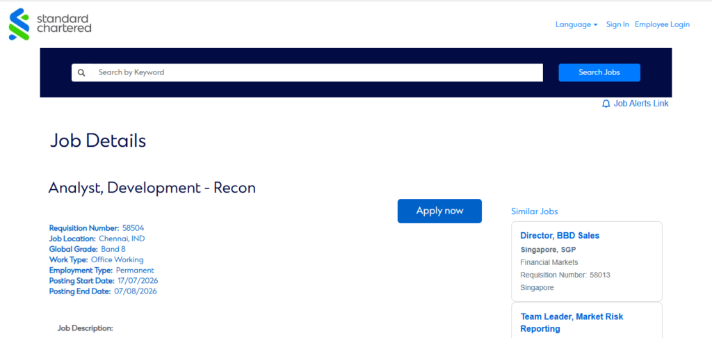 Standard Chartered Recruitment Drive; Hiring Analyst