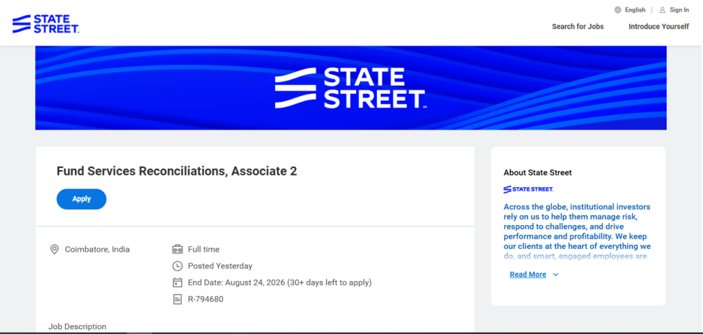 State Street Recruitment Drive; Hiring Associate 