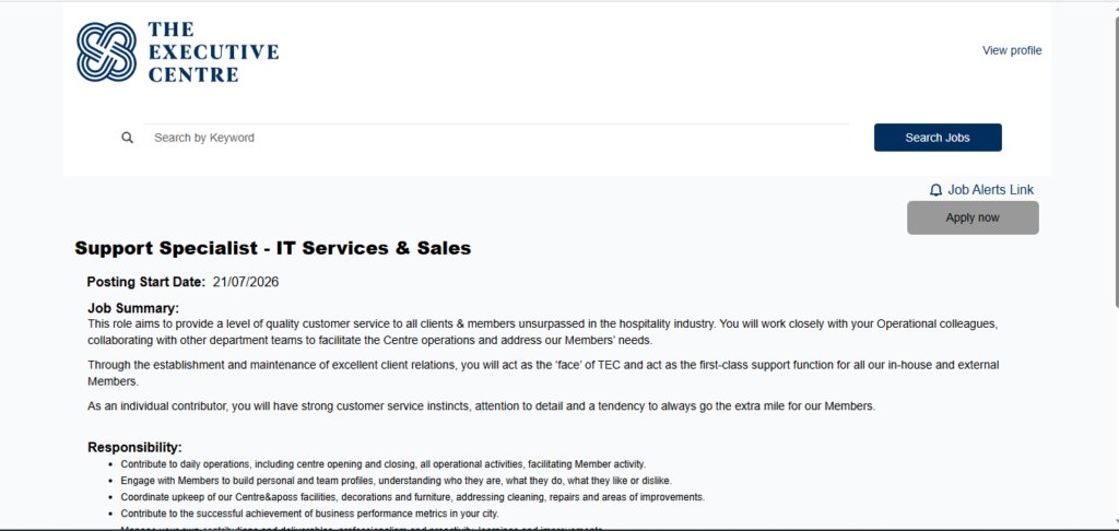 The Executive Centre Recruitment Drive; Hiring Support Specialist