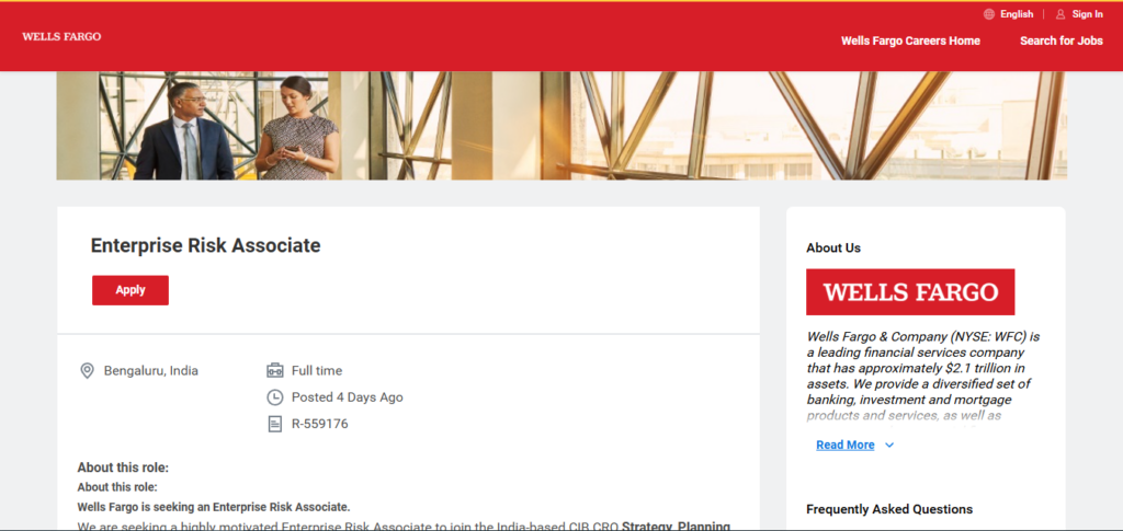 Wells Fargo Recruitment Drive; Hiring Enterprise Risk Associate