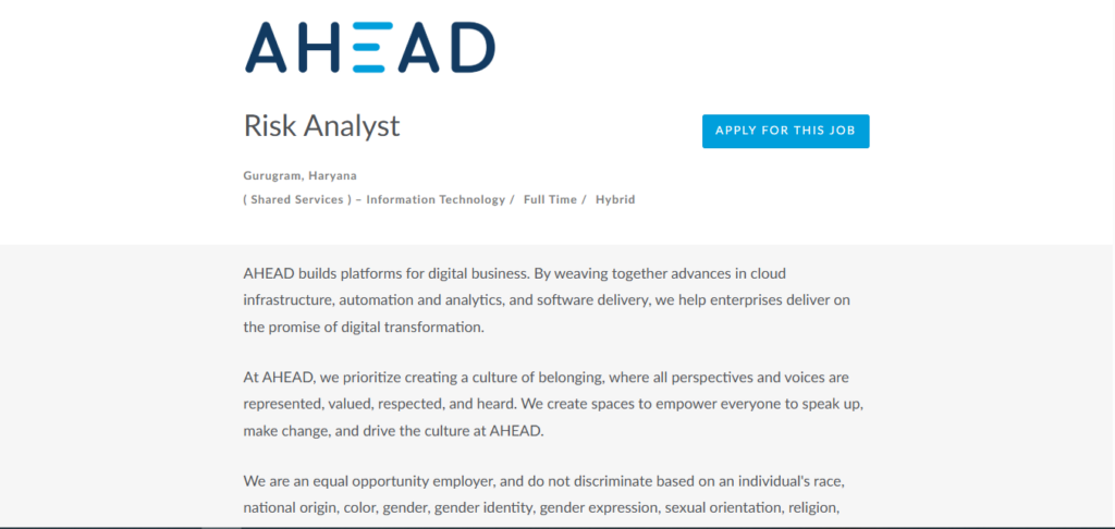 AHEAD Recruitment Drive; Hiring Risk Analyst