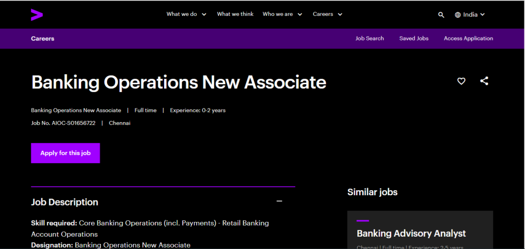 Accenture Recruitment Drive; Hiring Banking Operations New Associate